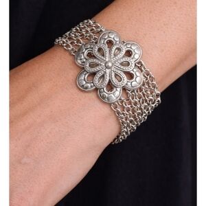 Brighton Silver Tone Floral Chain Bracelet Multi Strand Statement
